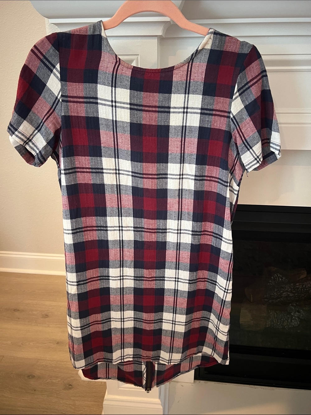 Noisy May Red Navy White Plaid Short Sleeve Shift Dress